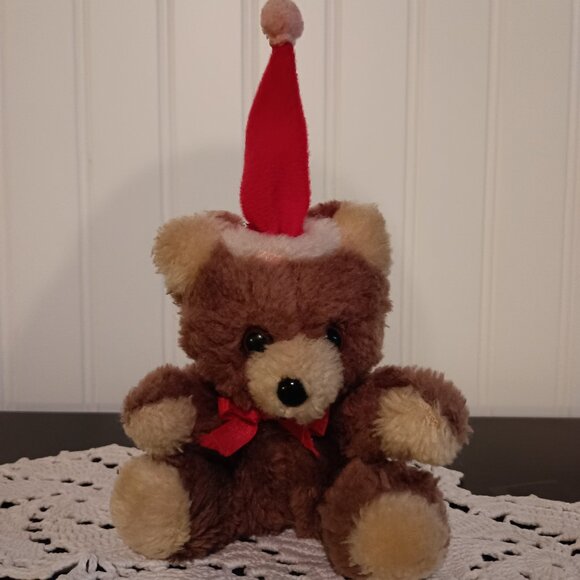 Russ Bear with Santa Hat 4" Vintage - Picture 1 of 10